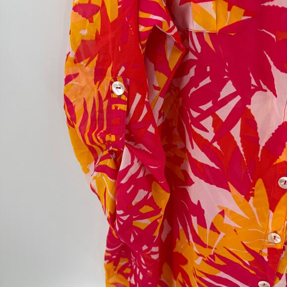 Club Z Collection Vibrant Tropical Sheer Button Front Tunic Blouse Size 2X - Picture 3 of 15